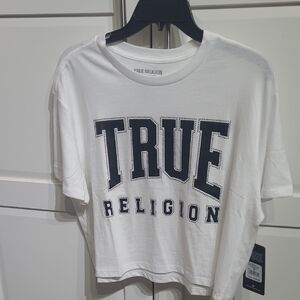 Woman's true religion t shirt  white With black crystal size medium new (W) Tag